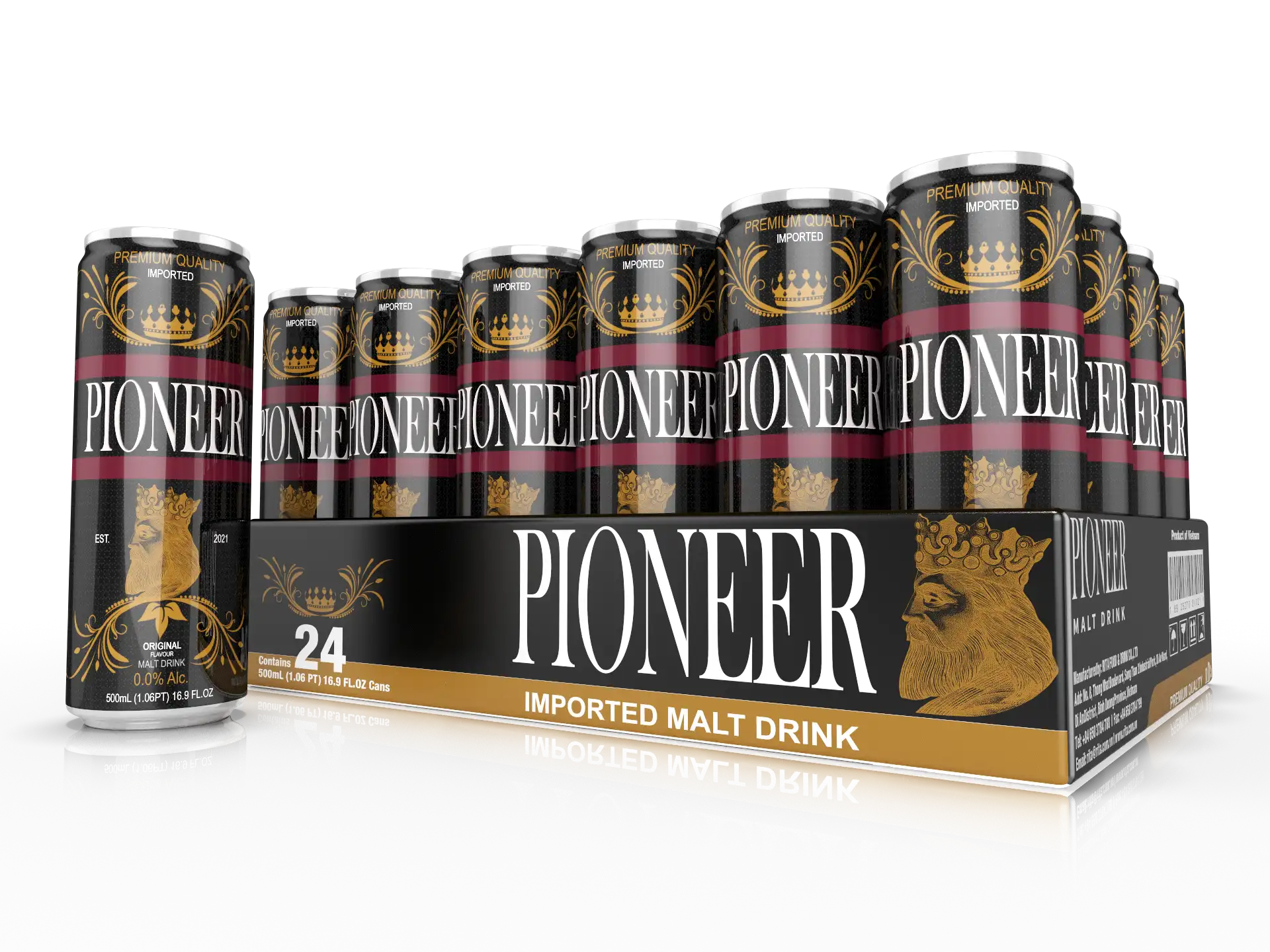Pioneer Malt Drinks – Original Flavor – 500ml – Original 24 Pack 3D Pioneer Malt Drinks - Original Flavor - 500ml - Original 24 Pack 3D